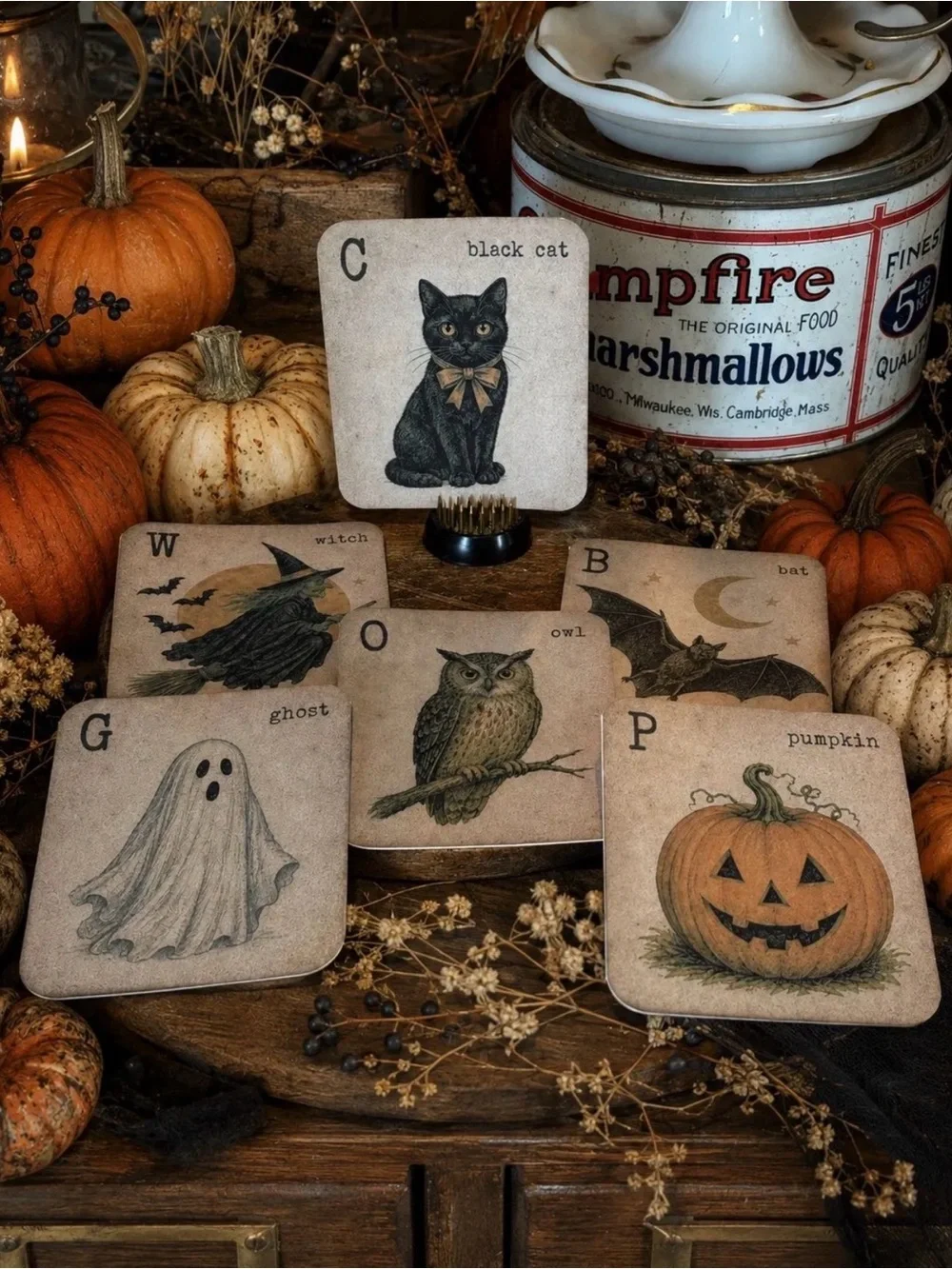 Halloween flashcards handmade set of 6